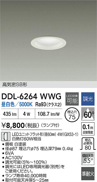 安心のメーカー保証【インボイス対応店】ダウンライト DDL-6264WWG LED