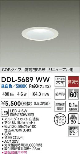 大光電機（DAIKO）ダウンライト DDL-5689WW