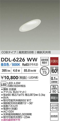 大光電機（DAIKO）屋外灯 DDL-6226WW