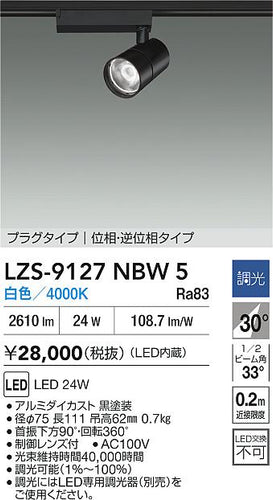 大光電機（DAIKO）スポットライト LZS-9127NBW5
